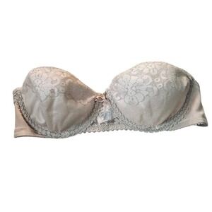 Maidenform Pretty Shapely Vintage Strapless Lace Bra Beige 4155 34A  Union Made